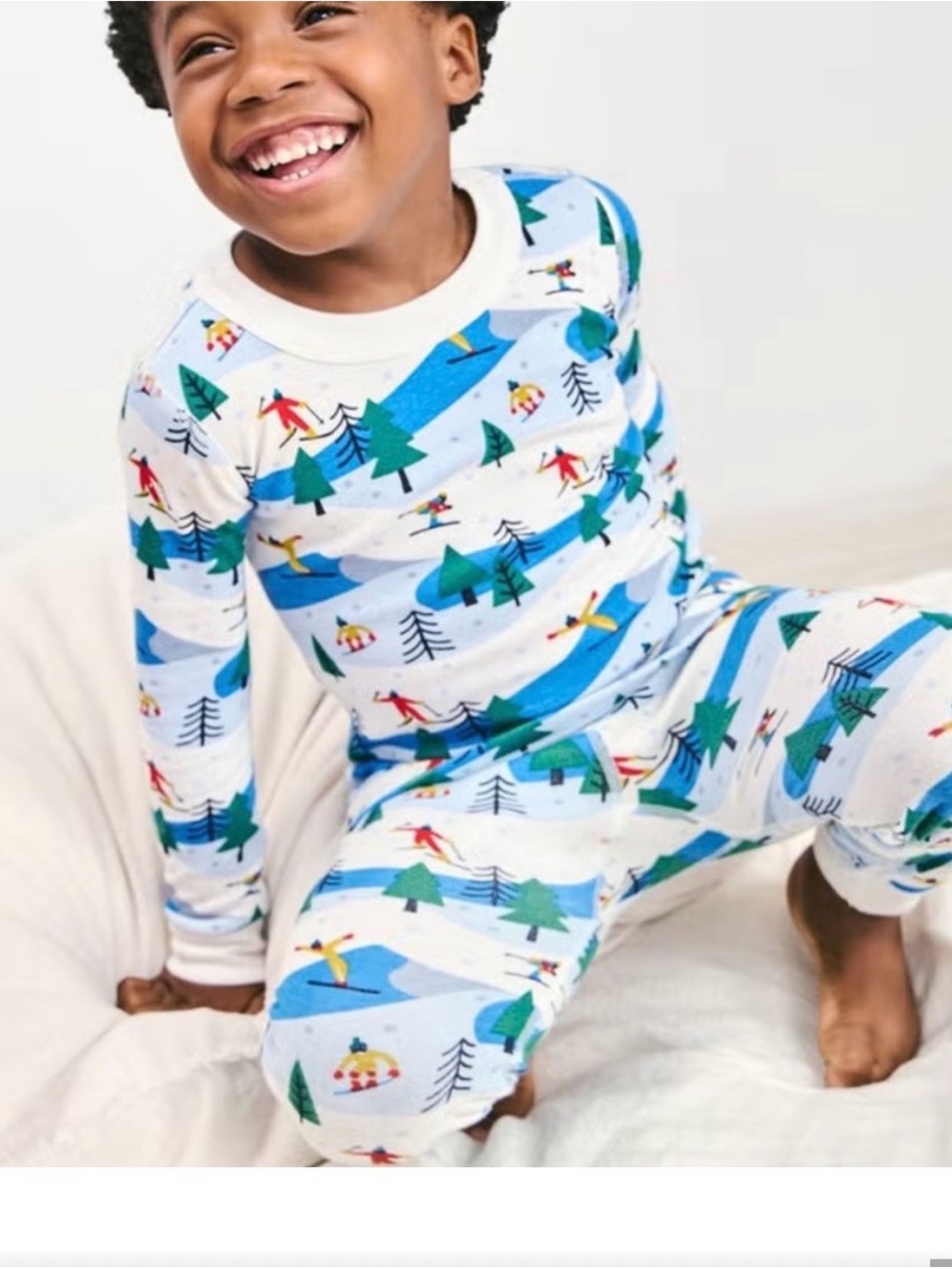 Hanna Andersson Kids Winter Ski Print Pajama Set - White & Blue